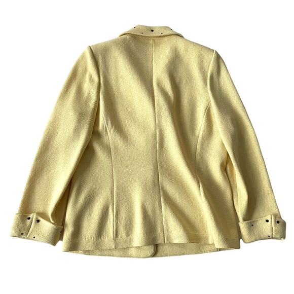 First Lady Knit Jacket Soft Pale Yellow with Black Buttons Wool Blend Vintage M - Picture 2 of 12